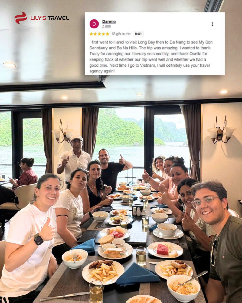 Lily's Travel 的旅客在海景餐廳悠閒享用午餐,伴隨著蔚藍海景與徐徐海風,為芽莊之旅留下難忘的美食回憶。