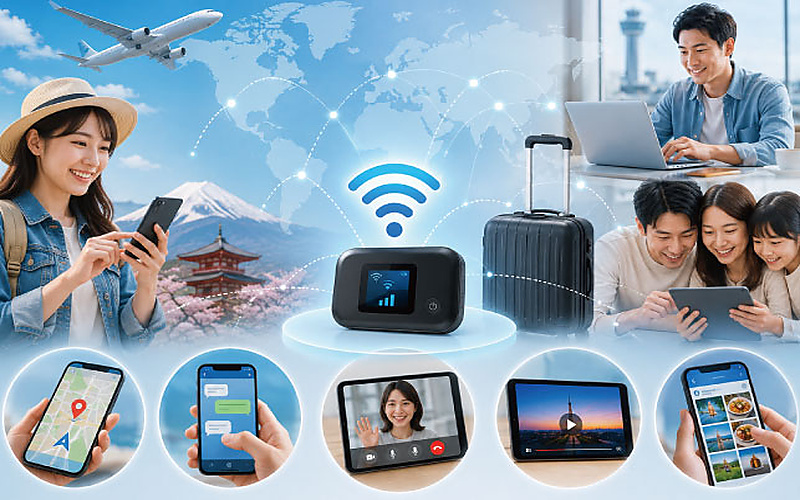 旅遊時結合WiFi分享器與行動上網的使用情境